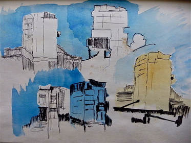Sketches of tower blocks at Bankside in London
